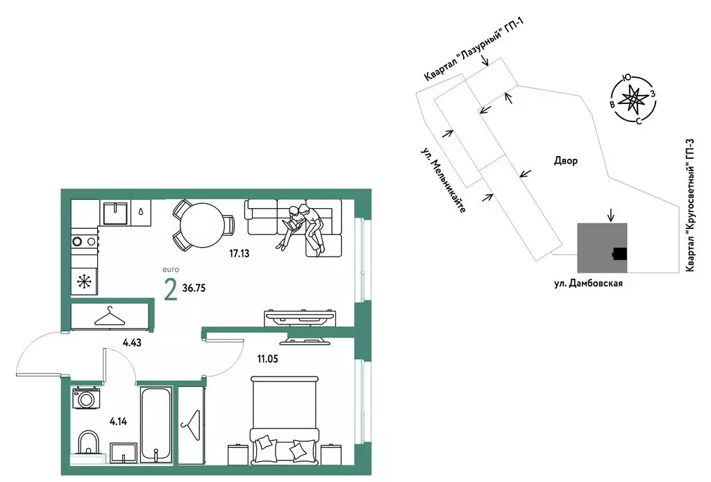 2-комнатная квартира: Тюмень, Хабаровская улица (36.75 м) - Фото 1