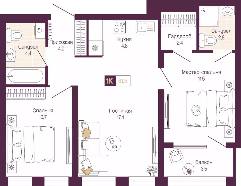 2-комнатная квартира: Нижний Новгород, Нижегородский район (59.8 м) - Фото 1