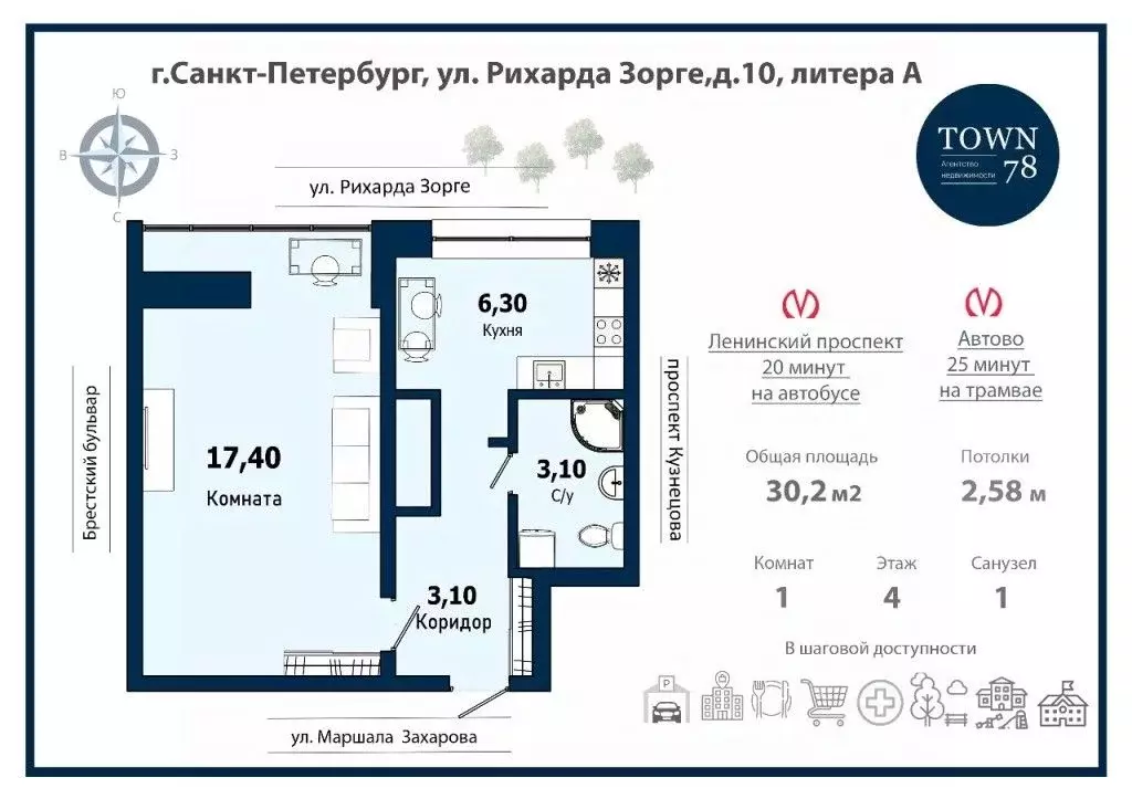 1-к кв. Санкт-Петербург ул. Рихарда Зорге, 10 (27.8 м) - Фото 1