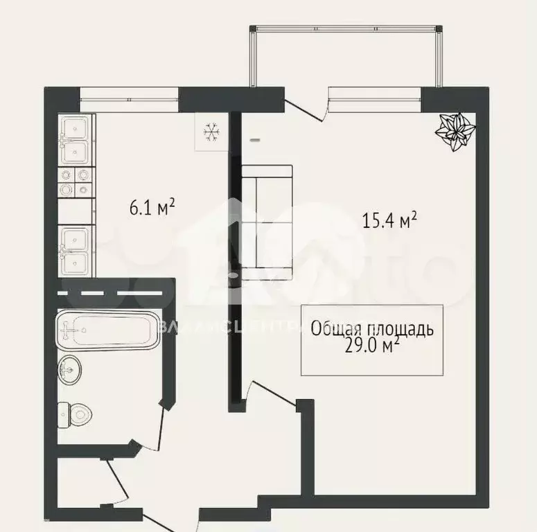 1-к. квартира, 32 м, 2/5 эт. - Фото 0