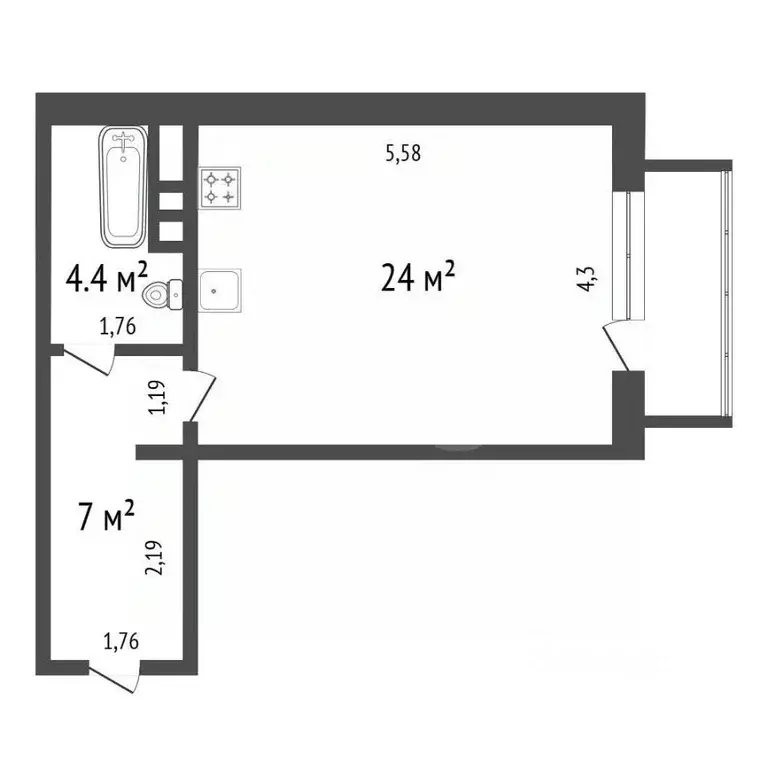 Студия Иркутская область, Иркутск Депутатская ул., 87/10 (35.4 м) - Фото 2