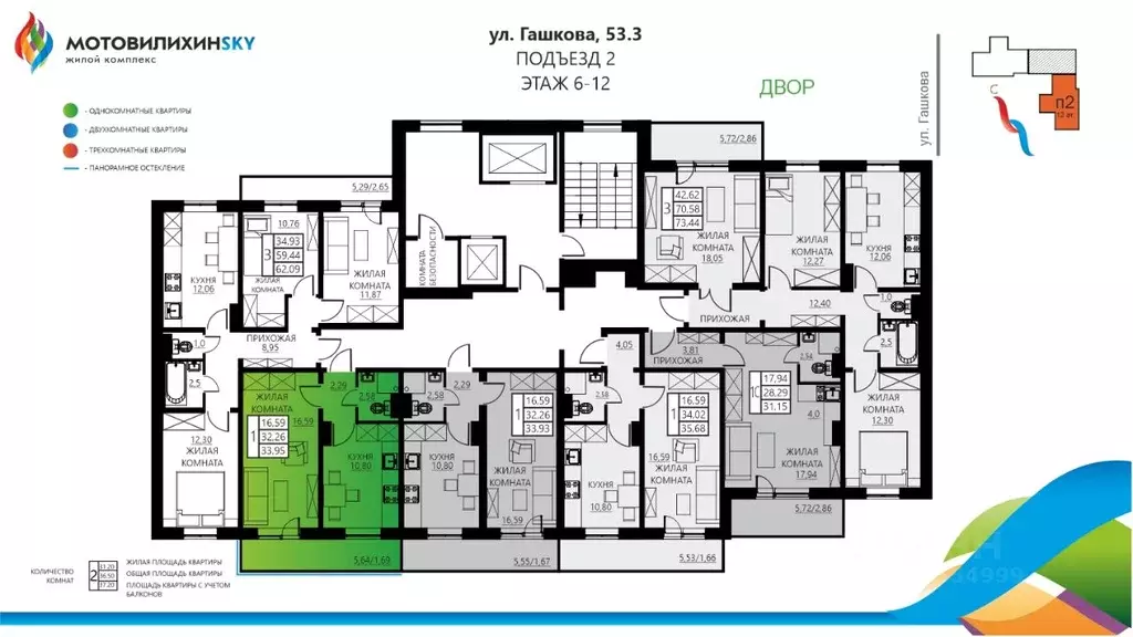 1-к кв. Пермский край, Пермь ул. Гашкова, 53к3 (33.95 м) - Фото 1