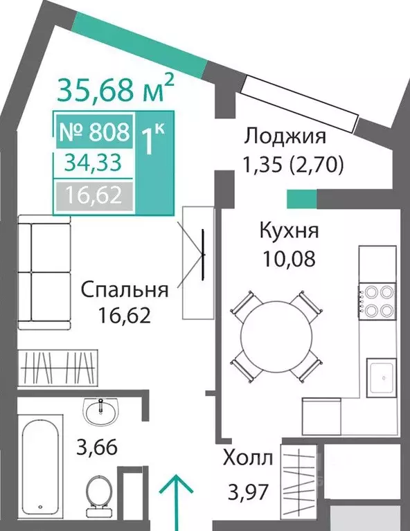 1-к кв. Крым, Симферополь Крымская роза мкр,  (35.68 м) - Фото 0