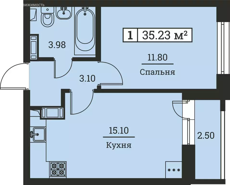 1-комнатная квартира: Мурино, Екатерининская улица, 19 (35.23 м) - Фото 0