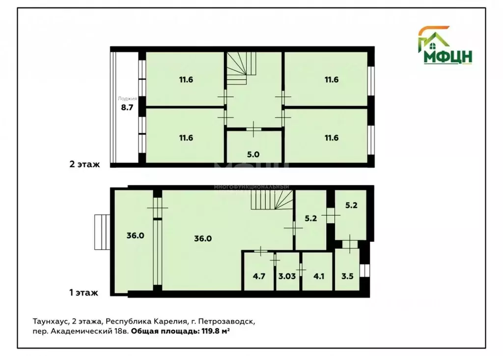 Таунхаус в Карелия, Петрозаводск проезд Академический, 18В (120 м) - Фото 2