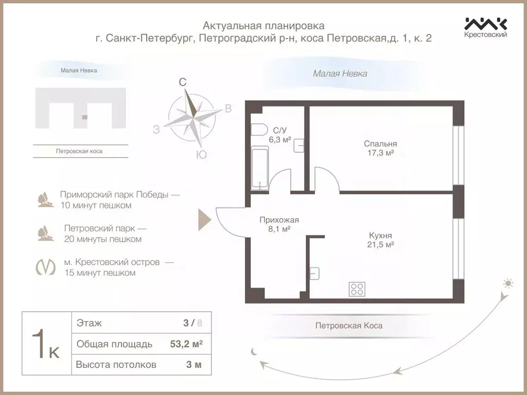 1-к кв. Санкт-Петербург проезд Петровская коса, 1к2 (53.2 м) - Фото 1