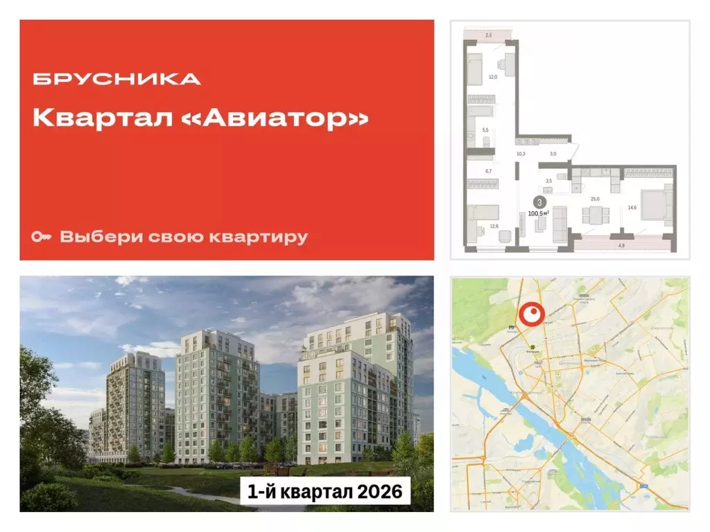 3-к кв. Новосибирская область, Новосибирск ул. Аэропорт, 88 (100.49 м) - Фото 0