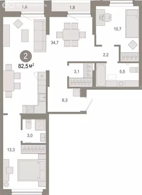 2-комнатная квартира: Тюмень, микрорайон ДОК, ЖК Октябрьский на Туре ... - Фото 1