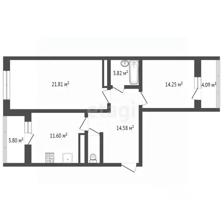 2-к кв. Брянская область, Брянск ул. Комарова, 55 (67.7 м) - Фото 1