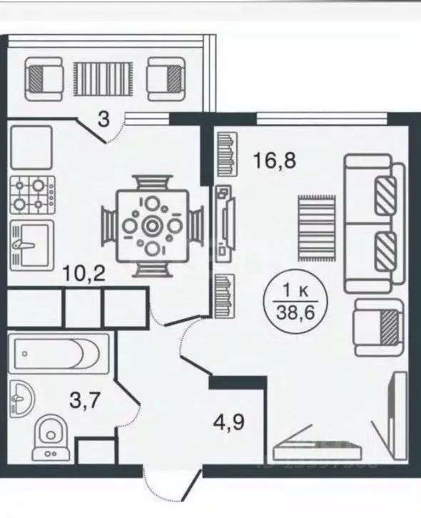 1-к кв. Тверская область, Тверь ул. Ткача, 5 (38.6 м) - Фото 2