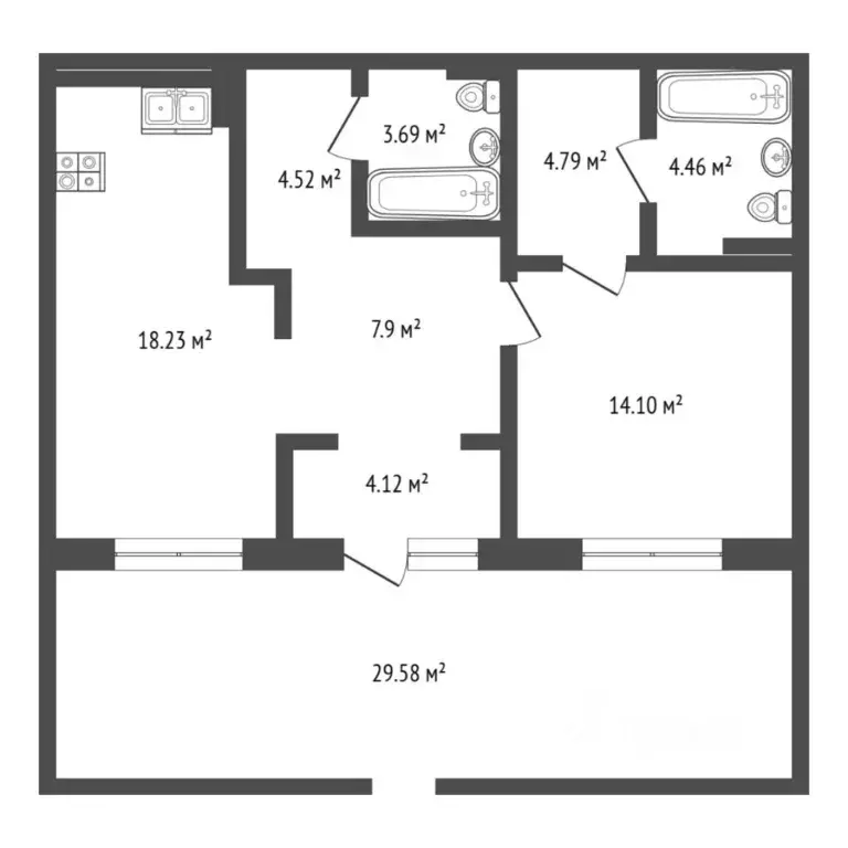 1-к кв. Тюменская область, Тюмень ул. Сергея Свиридова, 11к2 (68.21 м) - Фото 2