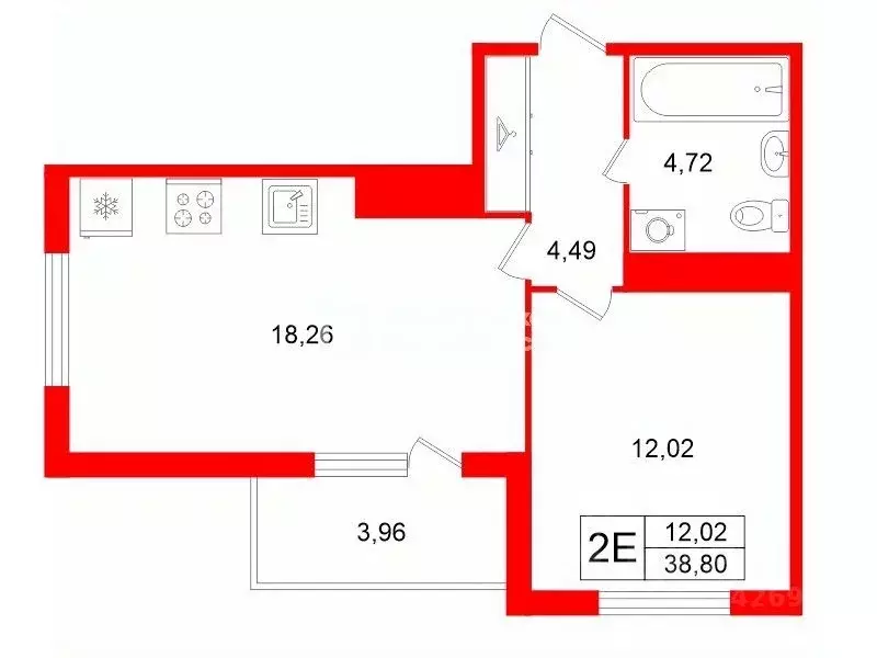 1-к кв. Санкт-Петербург пос. Шушары, ул. Нины Петровой, 7к1 (38.8 м) - Фото 2