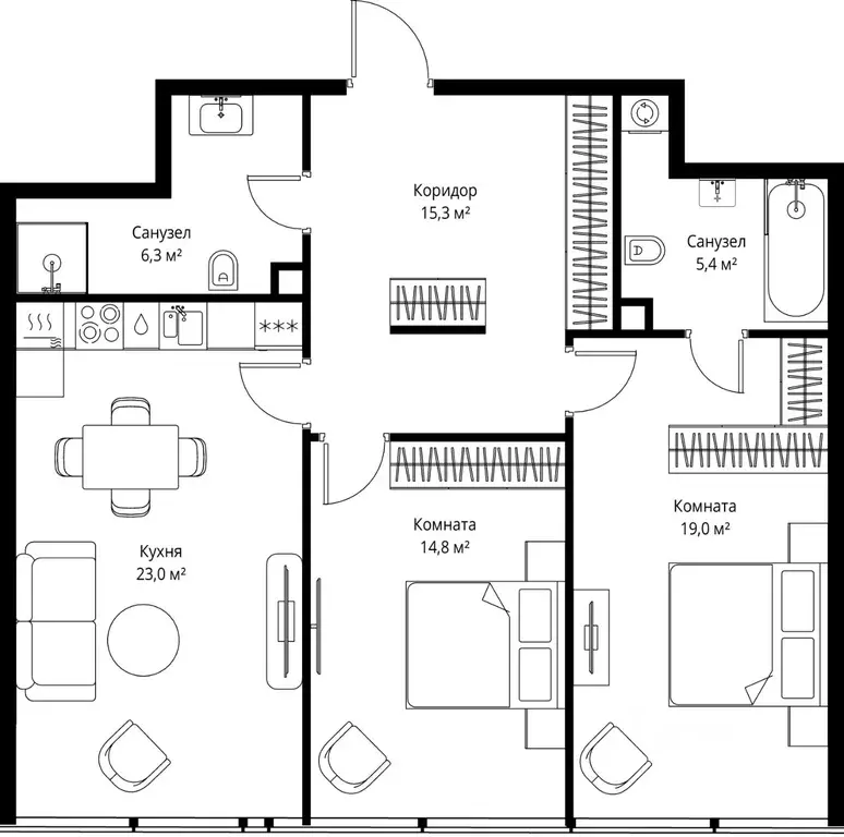 2-к кв. Москва 1-й Красногвардейский проезд, 13 (83.8 м) - Фото 2