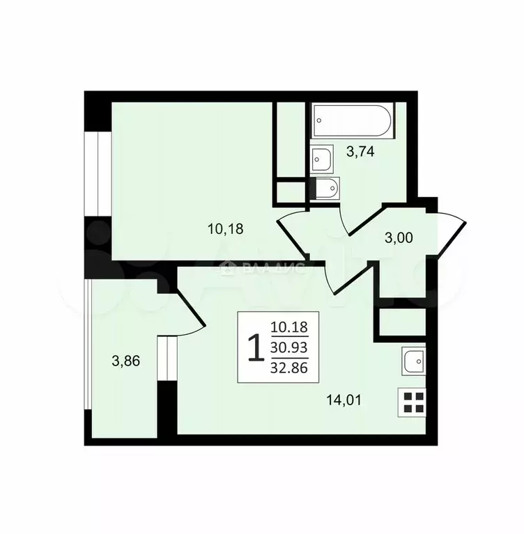 1-к. квартира, 32,9 м, 14/23 эт. - Фото 0