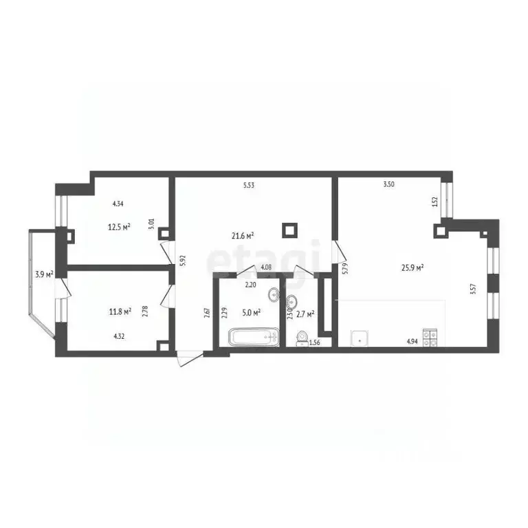 2-к кв. Тюменская область, Тюмень ул. Константина Посьета, 14 (78.3 м) - Фото 1