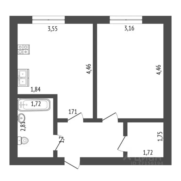 1-к кв. Тюменская область, Тюмень ул. Республики, 204к10 (41.3 м) - Фото 2