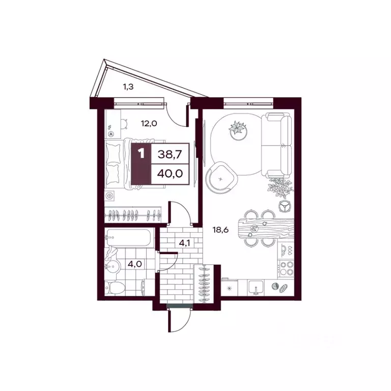 1-к кв. Тюменская область, Тюменский муниципальный округ, д. Дударева ... - Фото 1