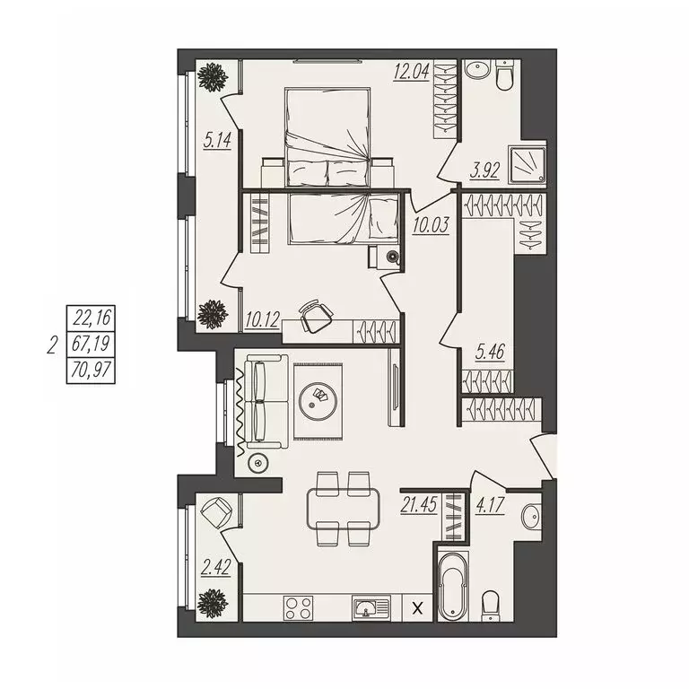 2-комнатная квартира: Волгоград, улица Степана Разина, 27/1 (70.97 м) - Фото 0