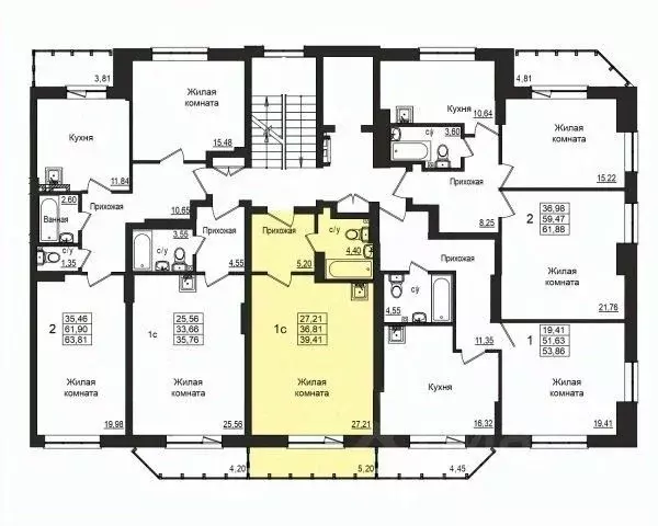 Студия Новосибирская область, Новосибирск Вилюйская ул., 6 (36.7 м) - Фото 2