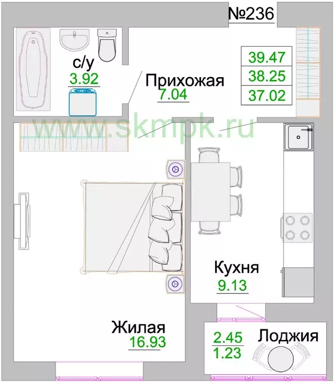 1-к кв. Калининградская область, Зеленоградск  (38.25 м) - Фото 0