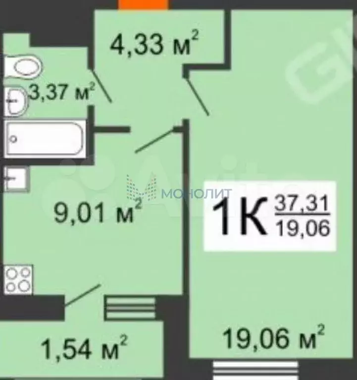 1-к. квартира, 35 м, 2/9 эт. - Фото 0