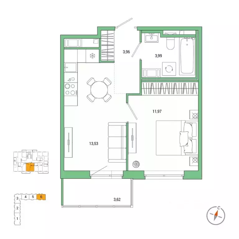 1-к кв. Санкт-Петербург Окла жилой комплекс (34.54 м) - Фото 0
