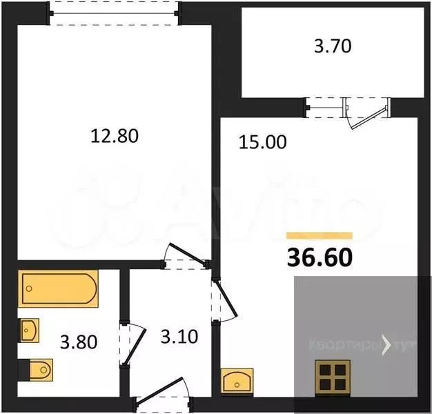 1-к. квартира, 36,6 м, 5/17 эт. - Фото 0