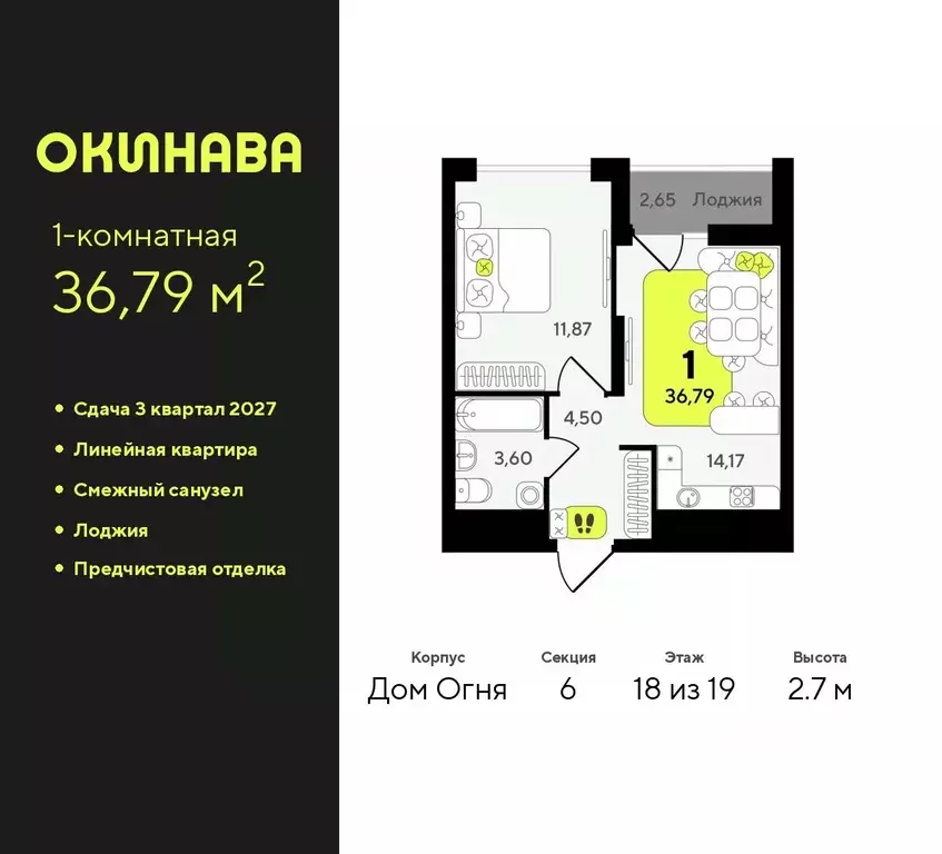 1-к кв. Тюменская область, Тюмень Окинава жилой комплекс (36.79 м) - Фото 0