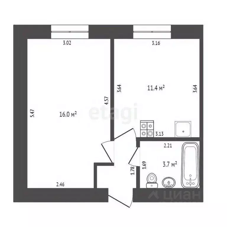 Комната Тамбовская область, Тамбов Магистральная ул., 10 (33.6 м) - Фото 2