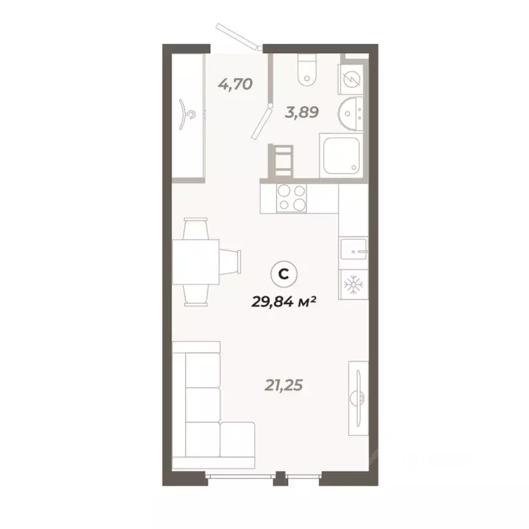 Студия Санкт-Петербург ул. Коли Томчака, 21Д (29.84 м) - Фото 1