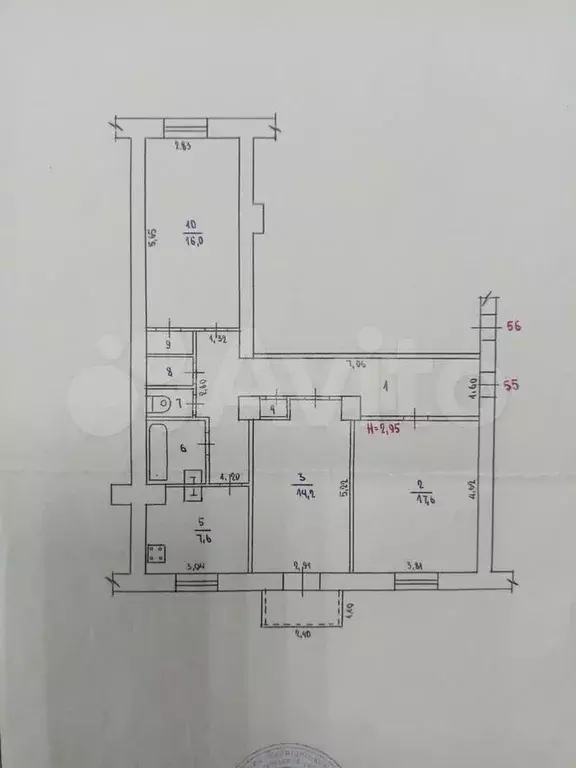 3-к. квартира, 77,6 м, 3/5 эт. - Фото 0