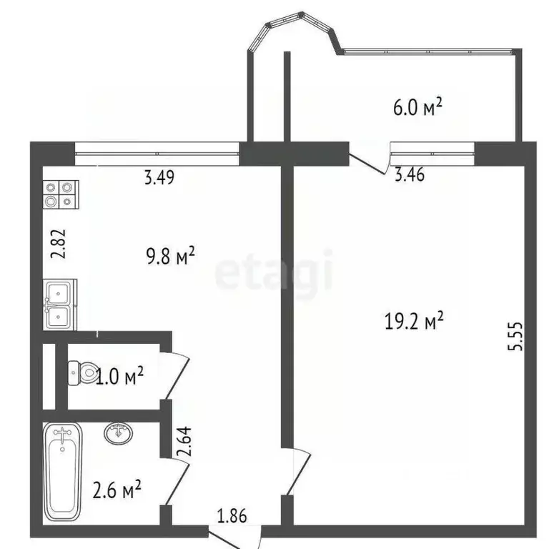 1-к кв. Самарская область, Самара Смышляевское ш., 1 (37.5 м) - Фото 2
