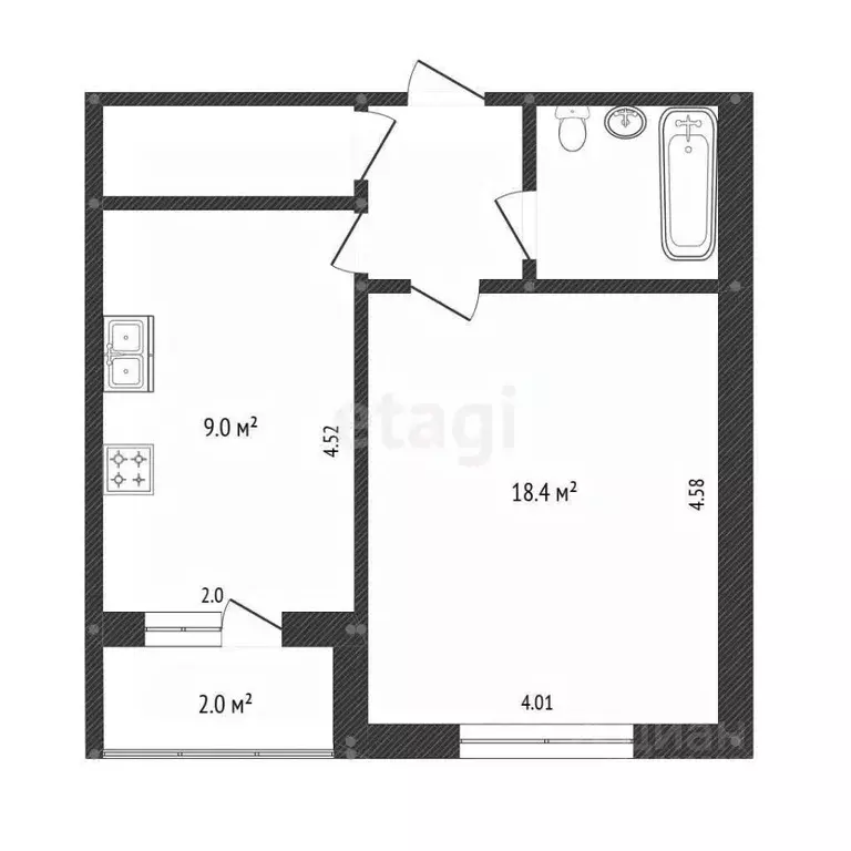 1-к кв. Вологодская область, Вологда ул. Маршала Конева, 31А (36.9 м) - Фото 2