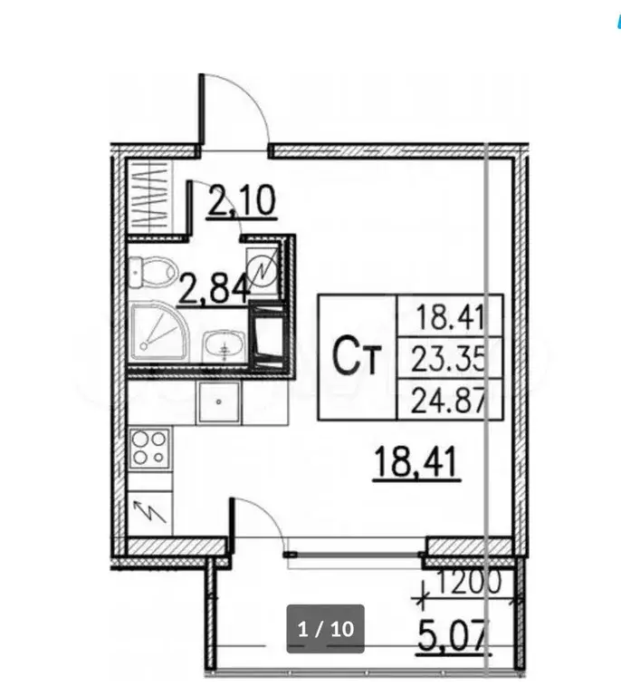 Квартира-студия, 23 м, 4/12 эт. - Фото 0