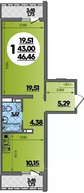 1-к кв. Адыгея, Майкоп  (46.46 м) - Фото 1