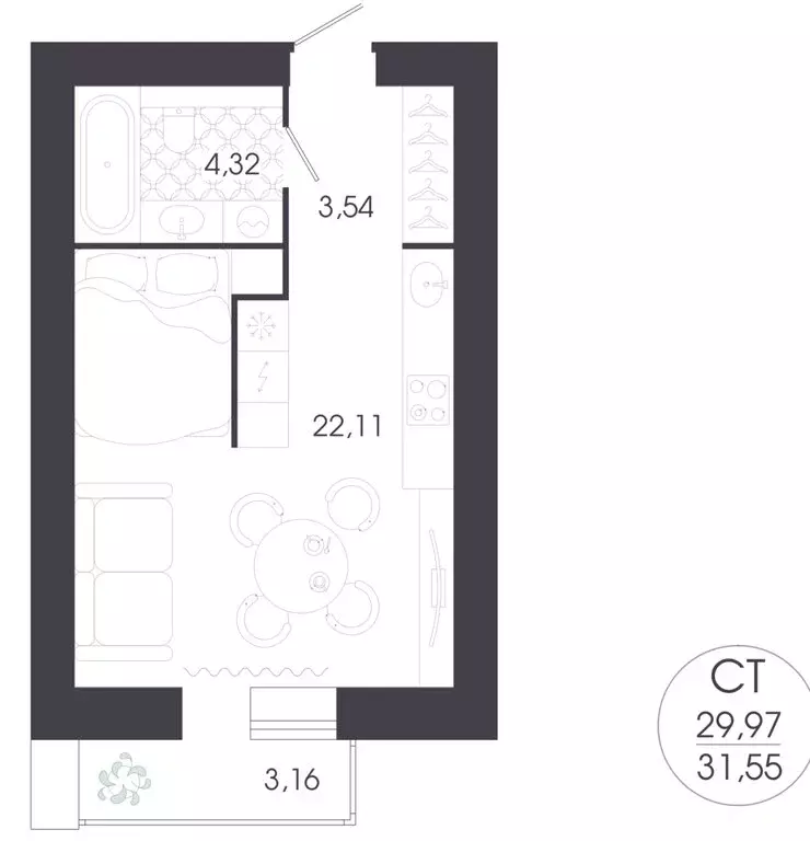Квартира-студия: Пенза, Колышлейская улица, 7 (31.55 м) - Фото 1