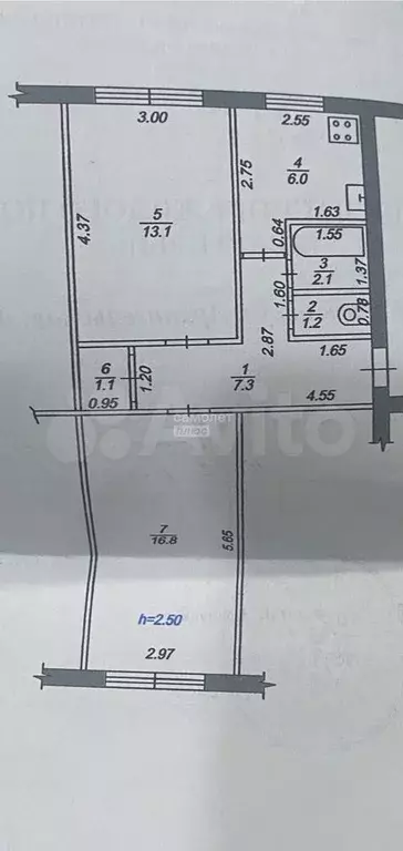 2-к. квартира, 47,6 м, 1/5 эт. - Фото 0