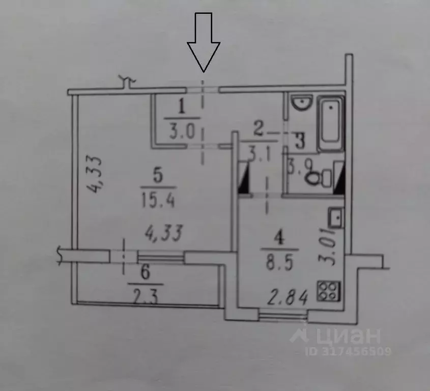1-к кв. Омская область, Омск Крыловская ул., 46 (33.9 м) - Фото 1