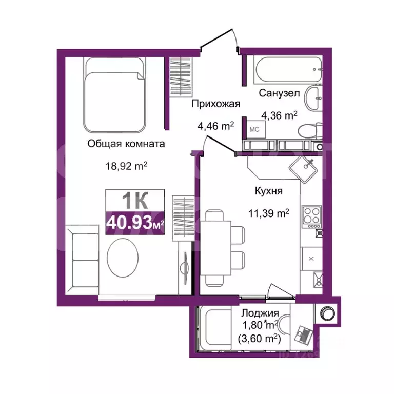 1-к кв. Крым, Симферополь ул. Батурина, 115 (39.7 м) - Фото 2