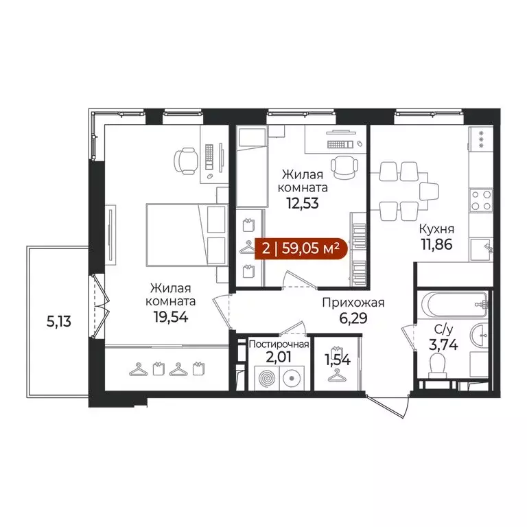 2-комнатная квартира: Всеволожский район, посёлок Щеглово (59.05 м) - Фото 1