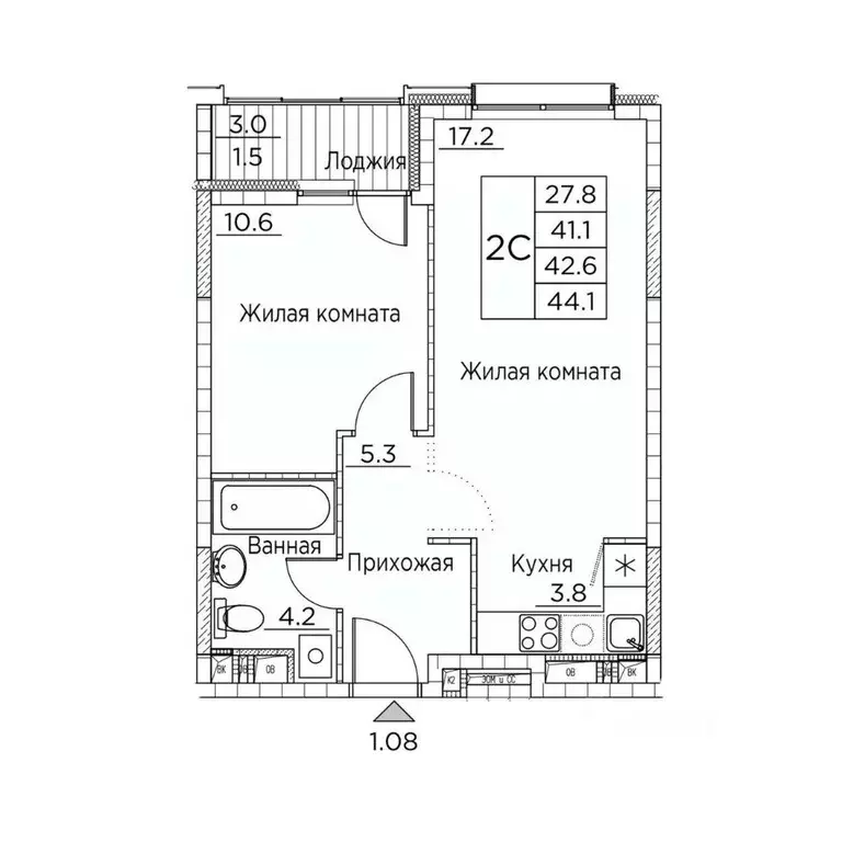 2-к кв. Приморский край, Владивосток ул. Расула Гамзатова, 7к3 (44.1 ... - Фото 1