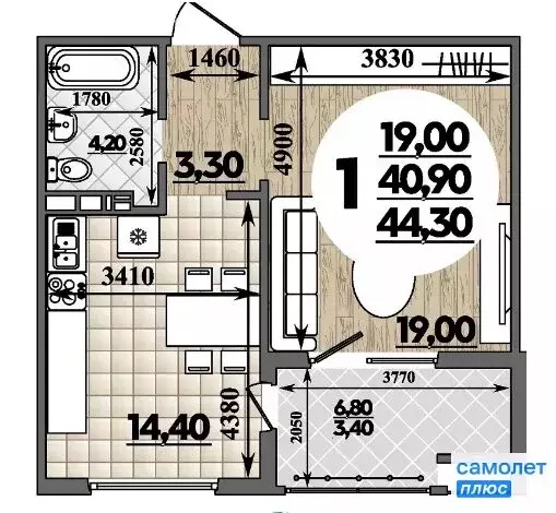 1-комнатная квартира: Анапа, улица Адмирала Пустошкина, 22к10 (44.3 м) - Фото 1