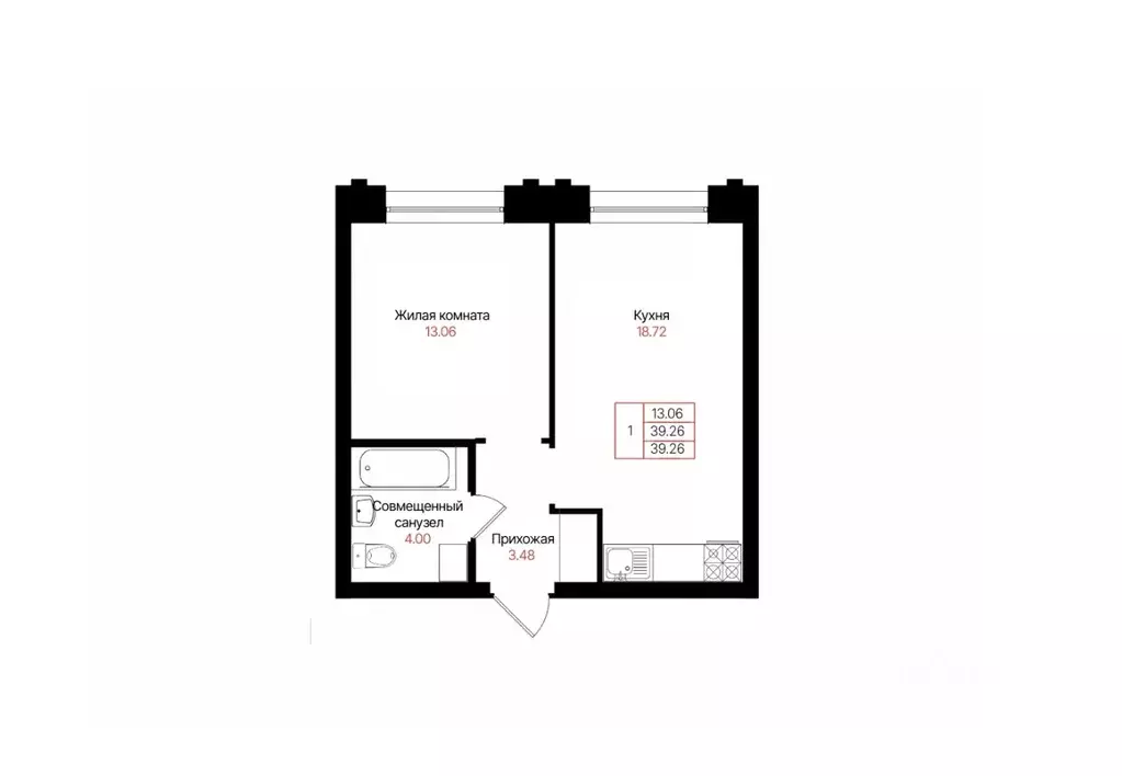 1-к кв. Татарстан, Казань Лето жилой комплекс (39.26 м) - Фото 2