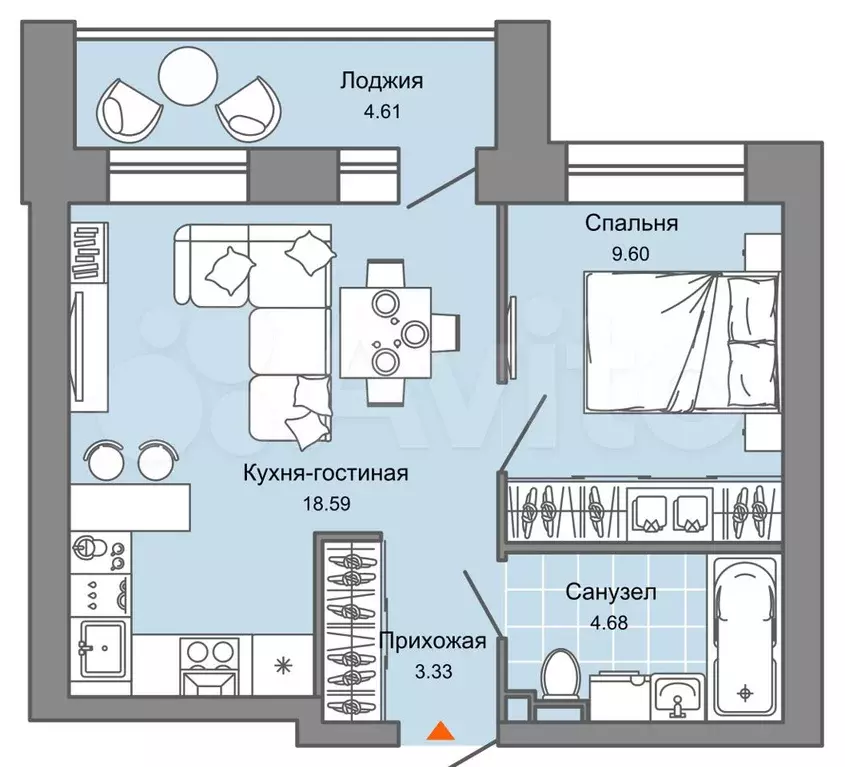 2-к. квартира, 39 м, 3/4 эт. - Фото 0