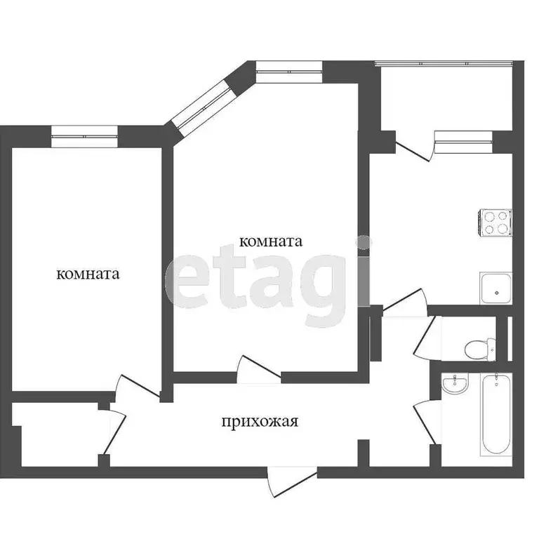 Квартира, 2 комнаты, 53.6 м - Фото 0