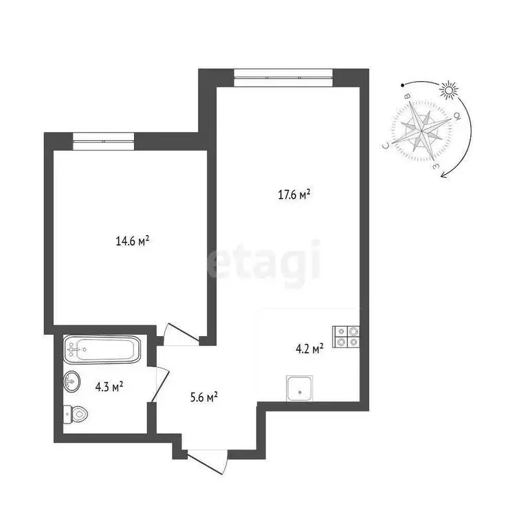 1-комнатная квартира: Тюмень, Первомайская улица, 8 (46.3 м) - Фото 0