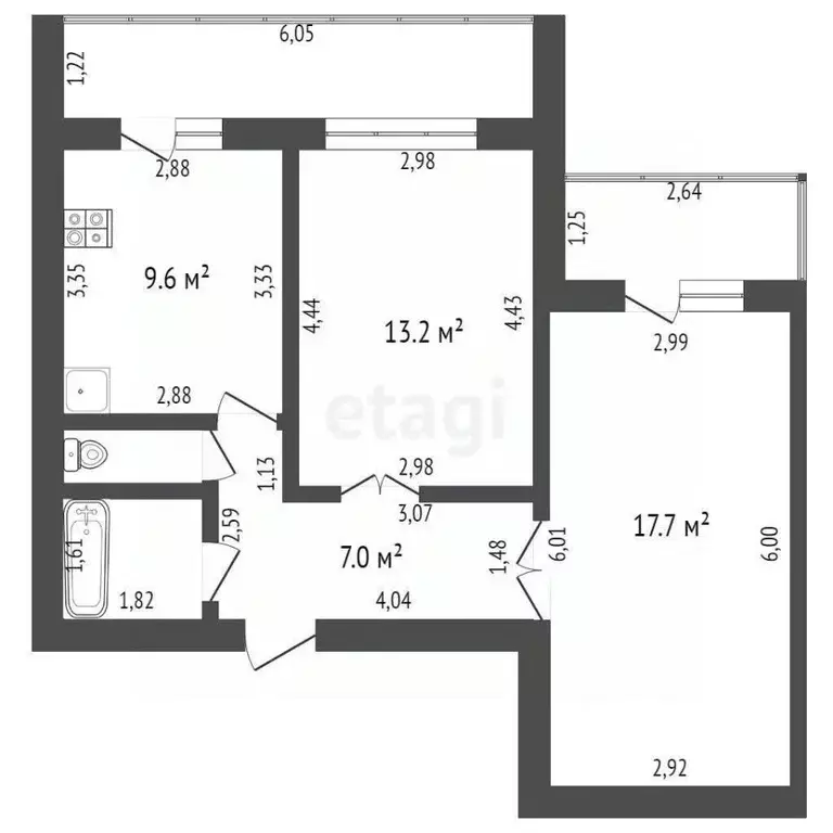 2-к кв. Башкортостан, Стерлитамак ул. Артема, 100 (51.6 м) - Фото 1