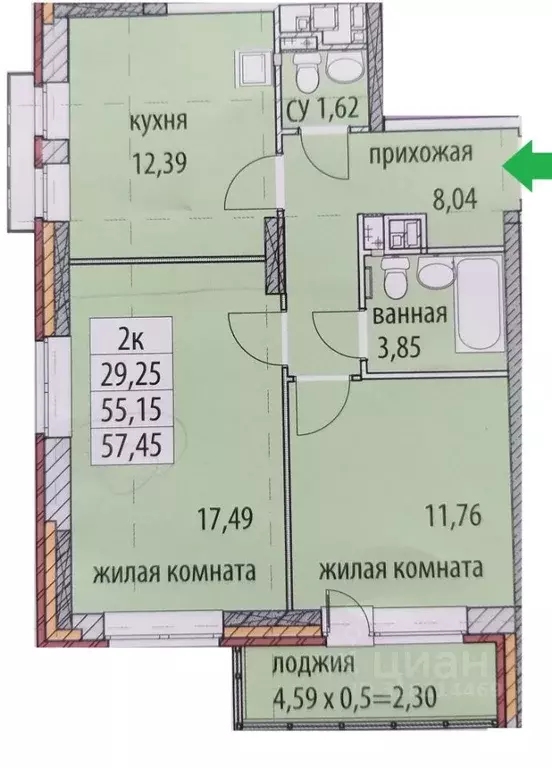 2-к кв. Удмуртия, Ижевск ул. 10 лет Октября, 67 (58.0 м) - Фото 1
