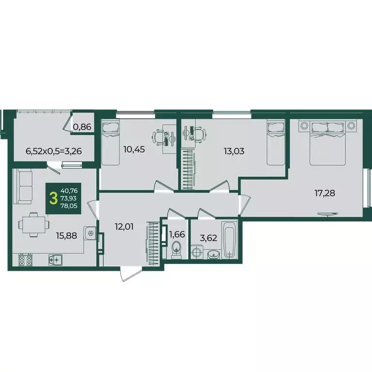 3-комнатная квартира: Краснодар, улица Адмирала Макарова, 5/1 (78.05 ... - Фото 1