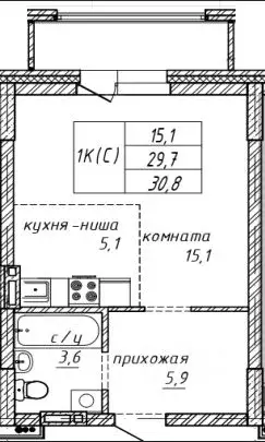 Студия Алтайский край, Барнаул ул. Юрина, 118Д (30.8 м) - Фото 0